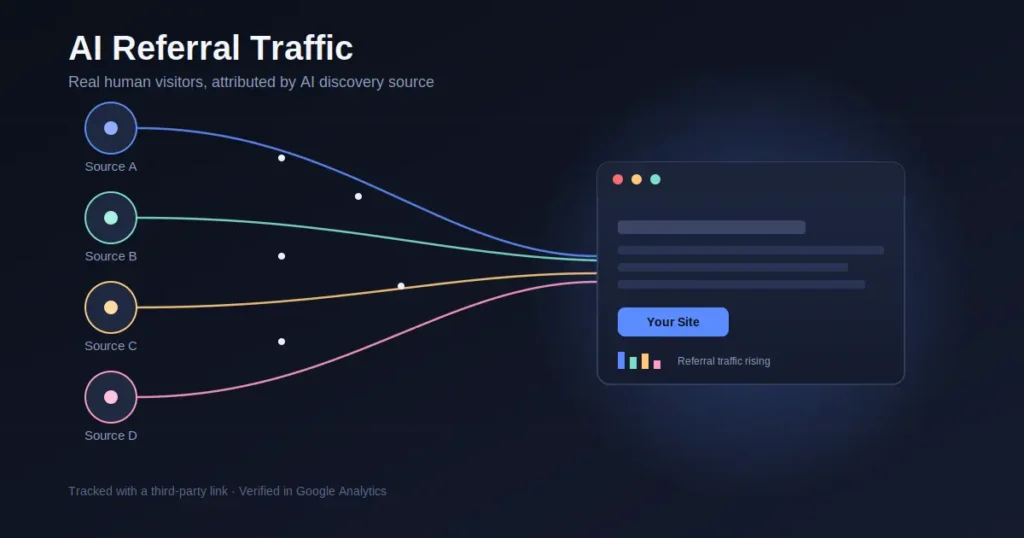 AI referral traffic review showing ChatGPT, Gemini, and Claude icons