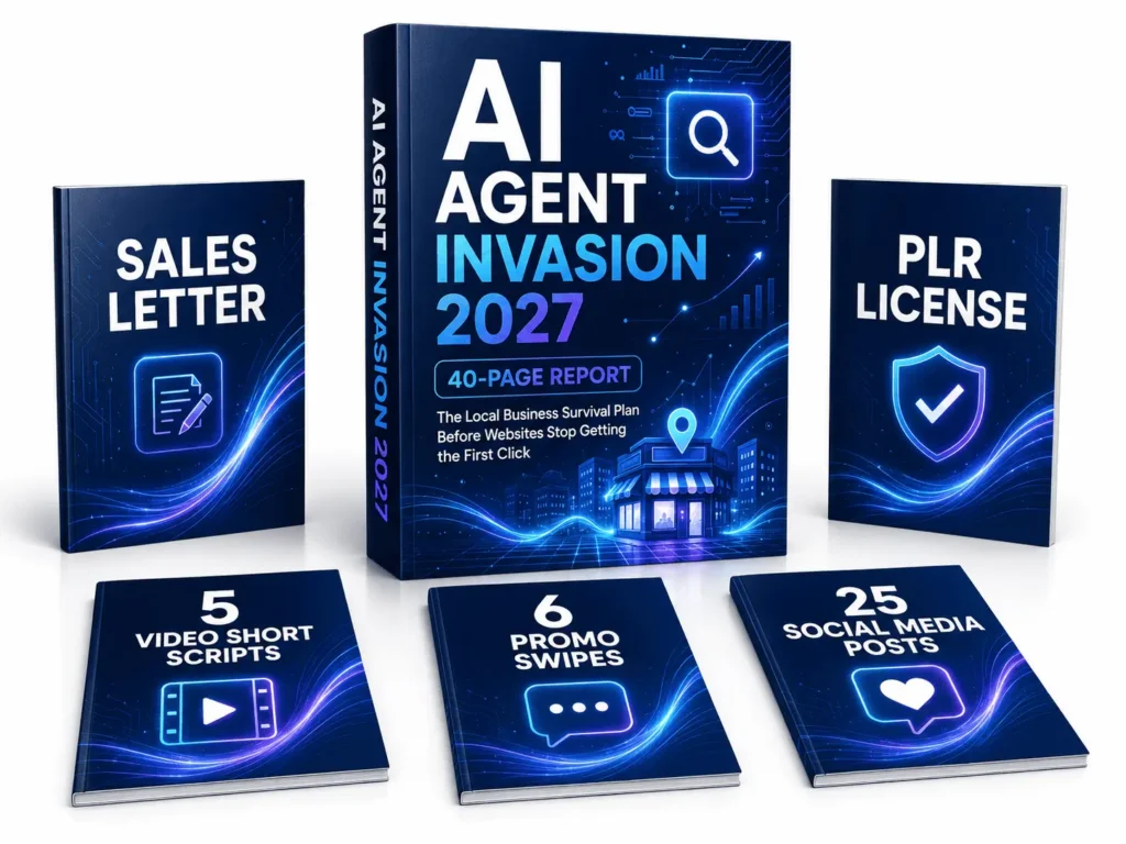 AI Agent Invasion 2027 PLR review cover showing the report and bonus bundle
