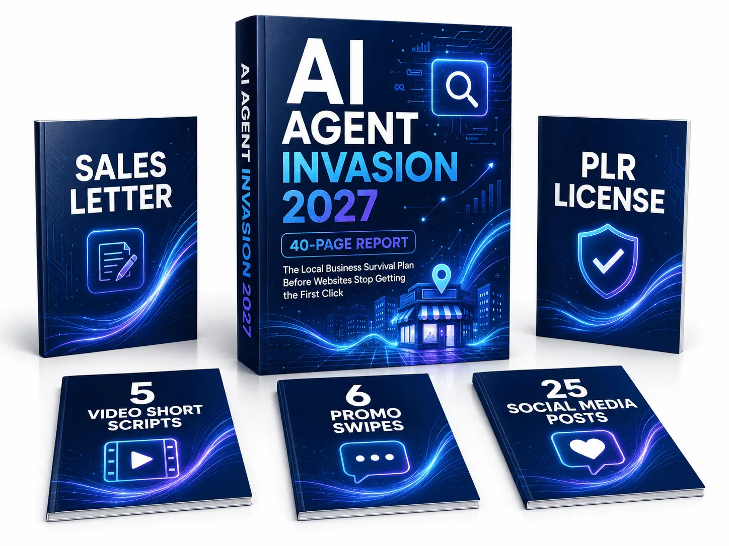 AI Agent Invasion 2027 PLR review cover showing the report and bonus bundle