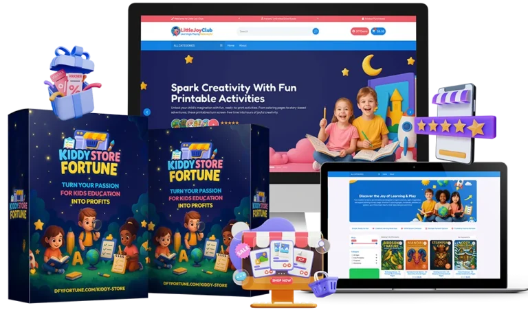 Kiddy Store Fortune review hero image showing the kids printables store homepage