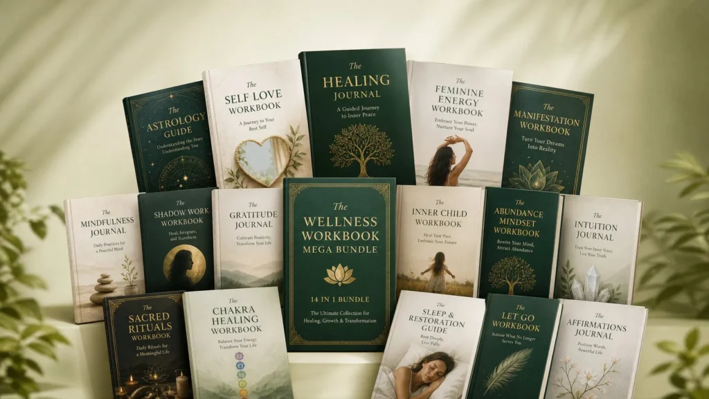 Inner Healing Vault PLR review hero image showing the 52 workbook bundle