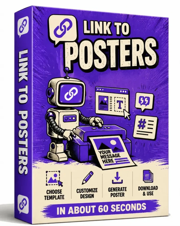 Link to Posters review showing a finished event poster generated from a link