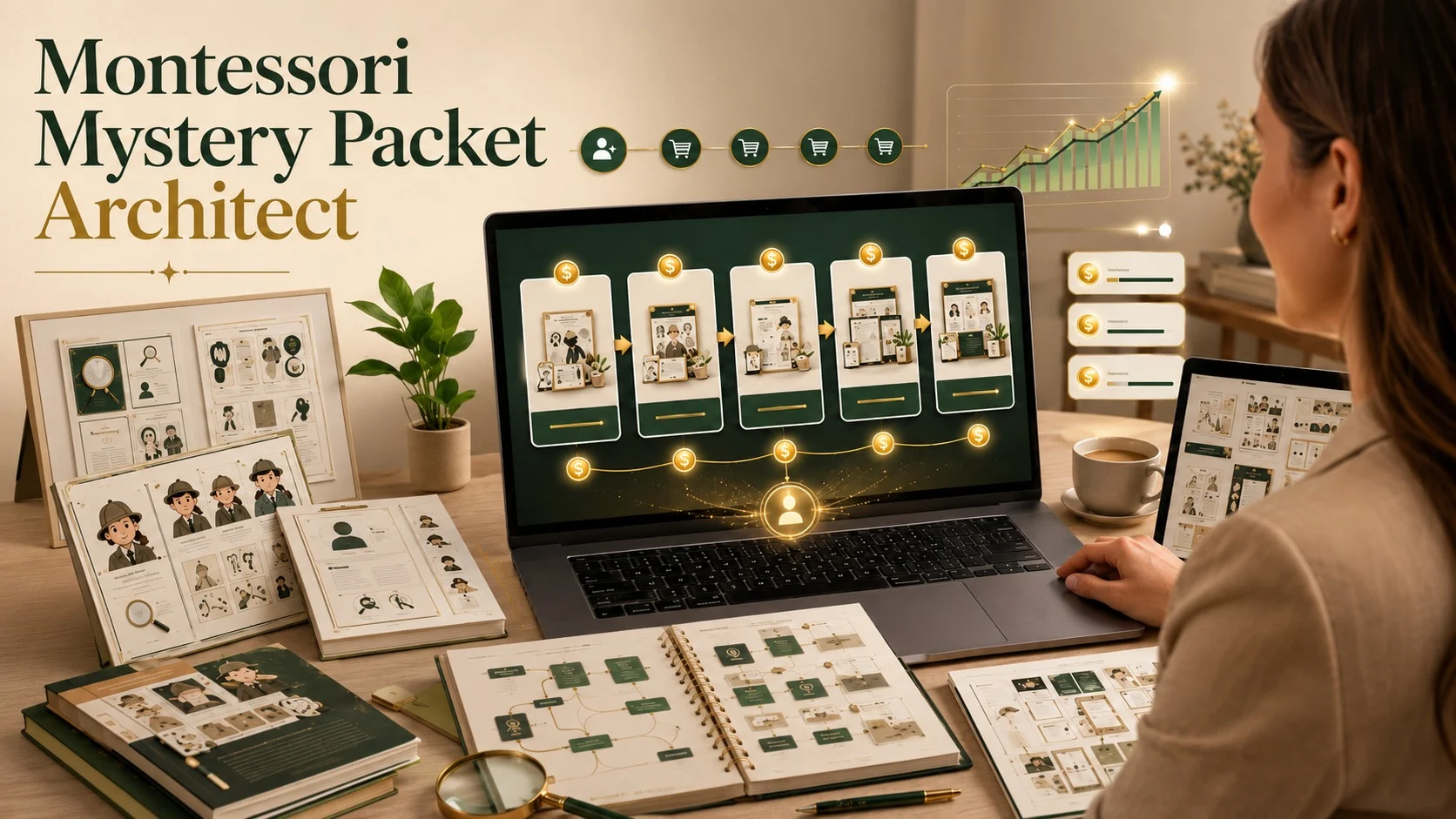 Montessori Mystery Packet Architect review — finished mystery packet printable spread on a desk